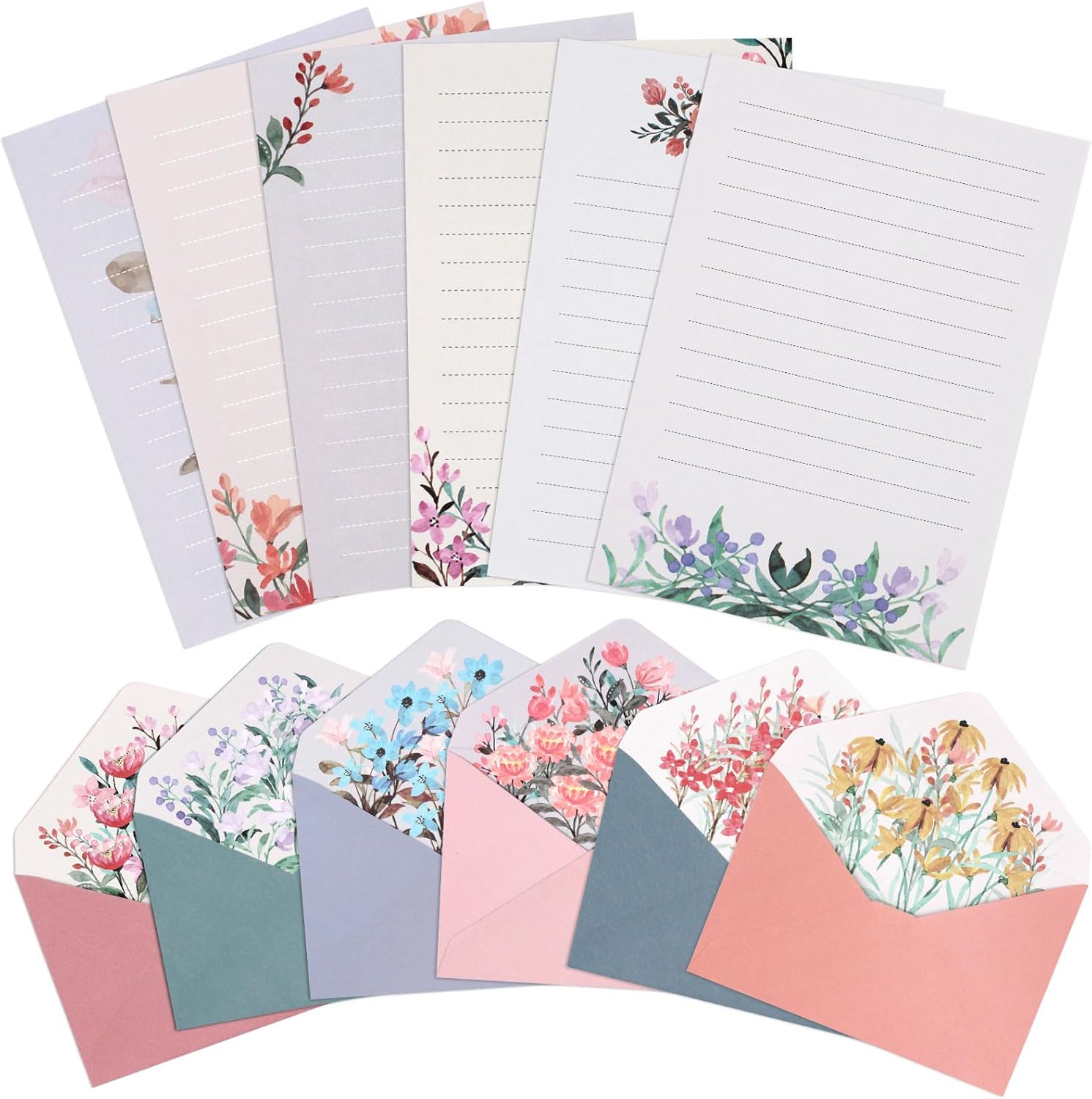 36 PCS Writing Paper and Envelopes Set,Warm Floral Themed Stationary Set for Wedding Invitations Wishes,24 Lined Stationery Paper with 12 Envelops