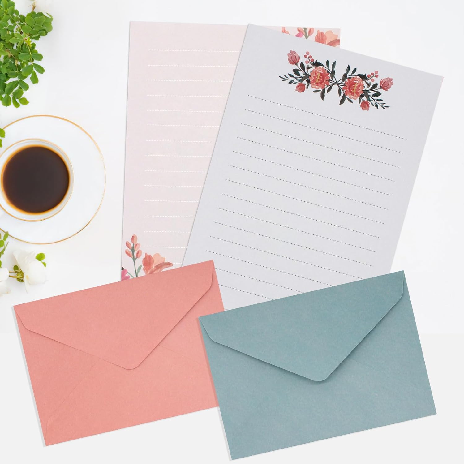36 PCS Writing Paper and Envelopes Set,Warm Floral Themed Stationary Set for Wedding Invitations Wishes,24 Lined Stationery Paper with 12 Envelops - Image 2