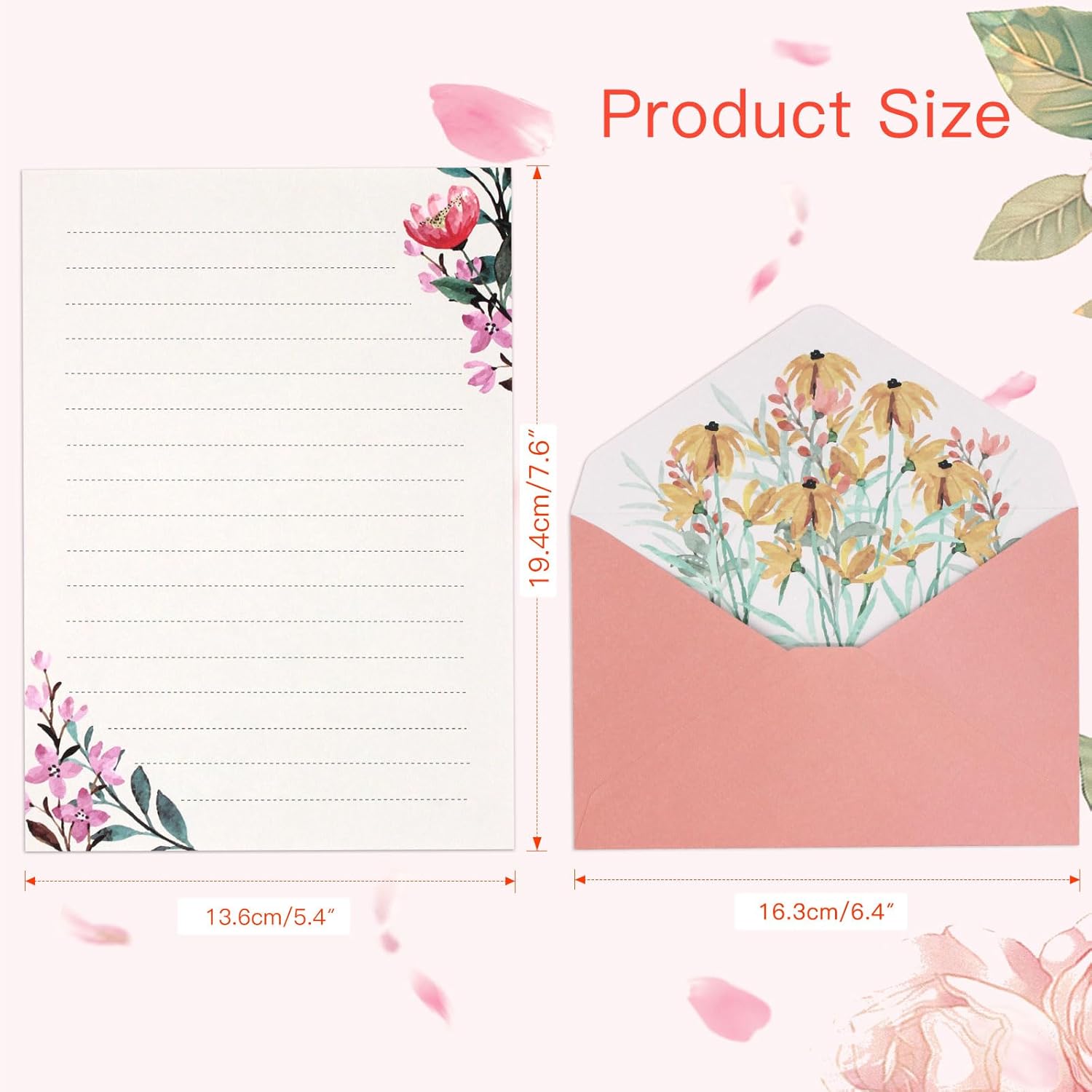 36 PCS Writing Paper and Envelopes Set,Warm Floral Themed Stationary Set for Wedding Invitations Wishes,24 Lined Stationery Paper with 12 Envelops - Image 4