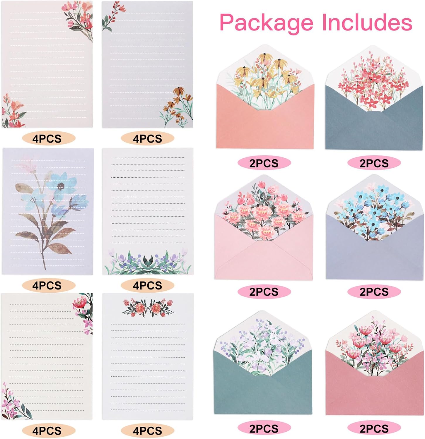 36 PCS Writing Paper and Envelopes Set,Warm Floral Themed Stationary Set for Wedding Invitations Wishes,24 Lined Stationery Paper with 12 Envelops - Image 6