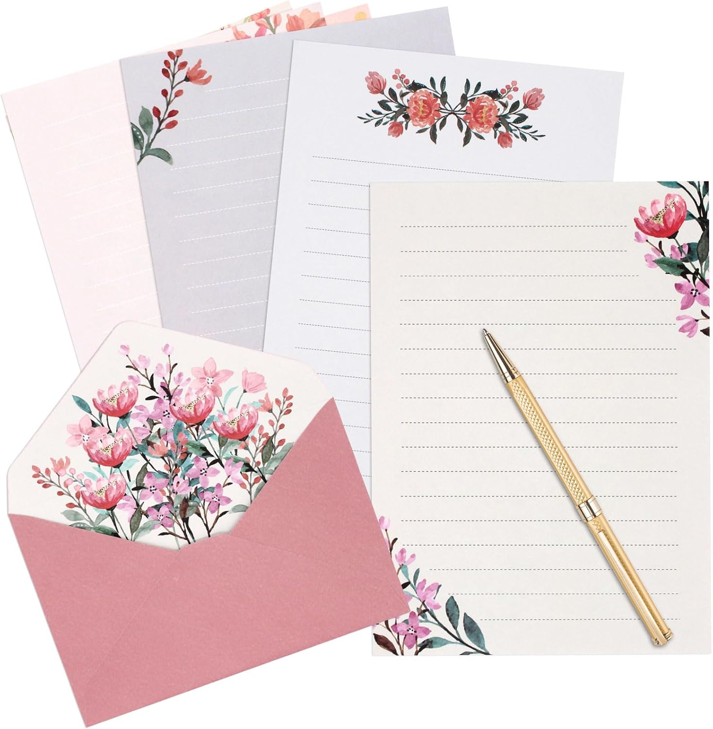 36 PCS Writing Paper and Envelopes Set,Warm Floral Themed Stationary Set for Wedding Invitations Wishes,24 Lined Stationery Paper with 12 Envelops - Image 7