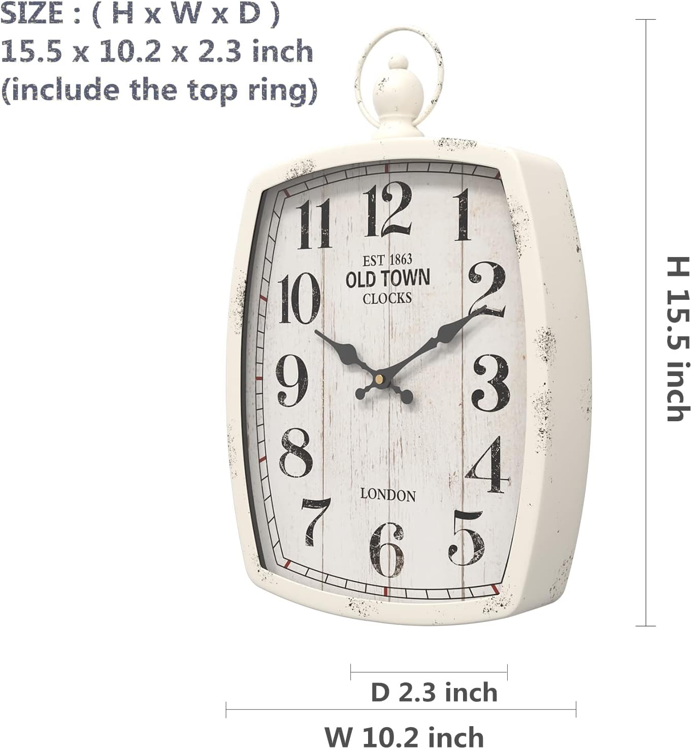 Menterry Rectangle Retro Large Wall Clock, Old-Fashioned Vintage Design, White Antique Style, Battery Operated Silent Decor Wall Clocks for Farmhouse,Kitchen,Office (15.5" H x 10.2" W) - Image 3