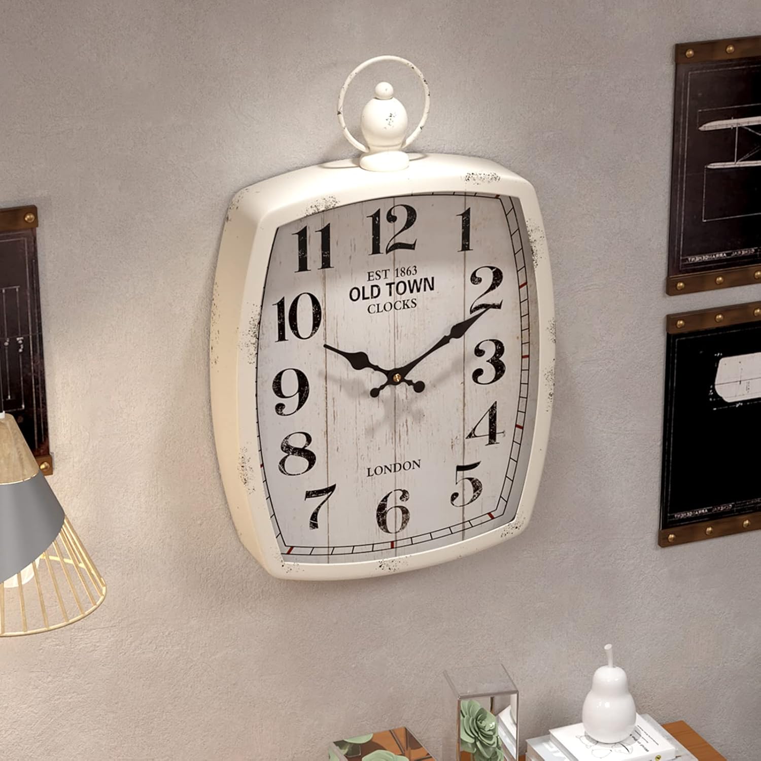 Menterry Rectangle Retro Large Wall Clock, Old-Fashioned Vintage Design, White Antique Style, Battery Operated Silent Decor Wall Clocks for Farmhouse,Kitchen,Office (15.5" H x 10.2" W) - Image 4