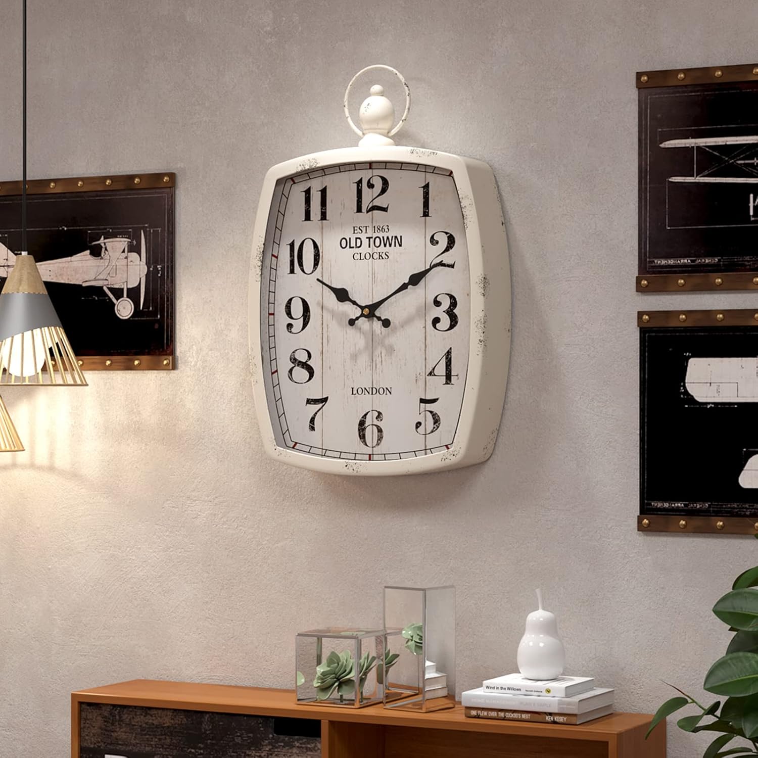 Menterry Rectangle Retro Large Wall Clock, Old-Fashioned Vintage Design, White Antique Style, Battery Operated Silent Decor Wall Clocks for Farmhouse,Kitchen,Office (15.5" H x 10.2" W) - Image 5