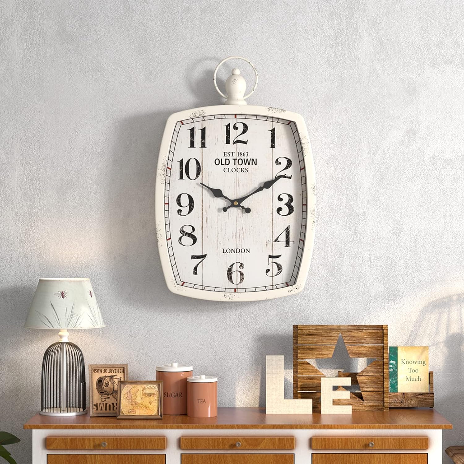 Menterry Rectangle Retro Large Wall Clock, Old-Fashioned Vintage Design, White Antique Style, Battery Operated Silent Decor Wall Clocks for Farmhouse,Kitchen,Office (15.5" H x 10.2" W) - Image 6