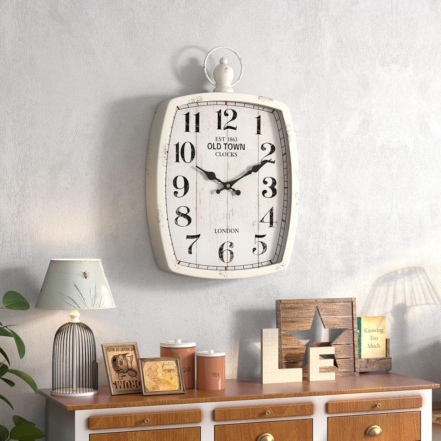 Menterry Rectangle Retro Large Wall Clock, Old-Fashioned Vintage Design, White Antique Style, Battery Operated Silent Decor Wall Clocks for Farmhouse,Kitchen,Office (15.5" H x 10.2" W) - Image 7