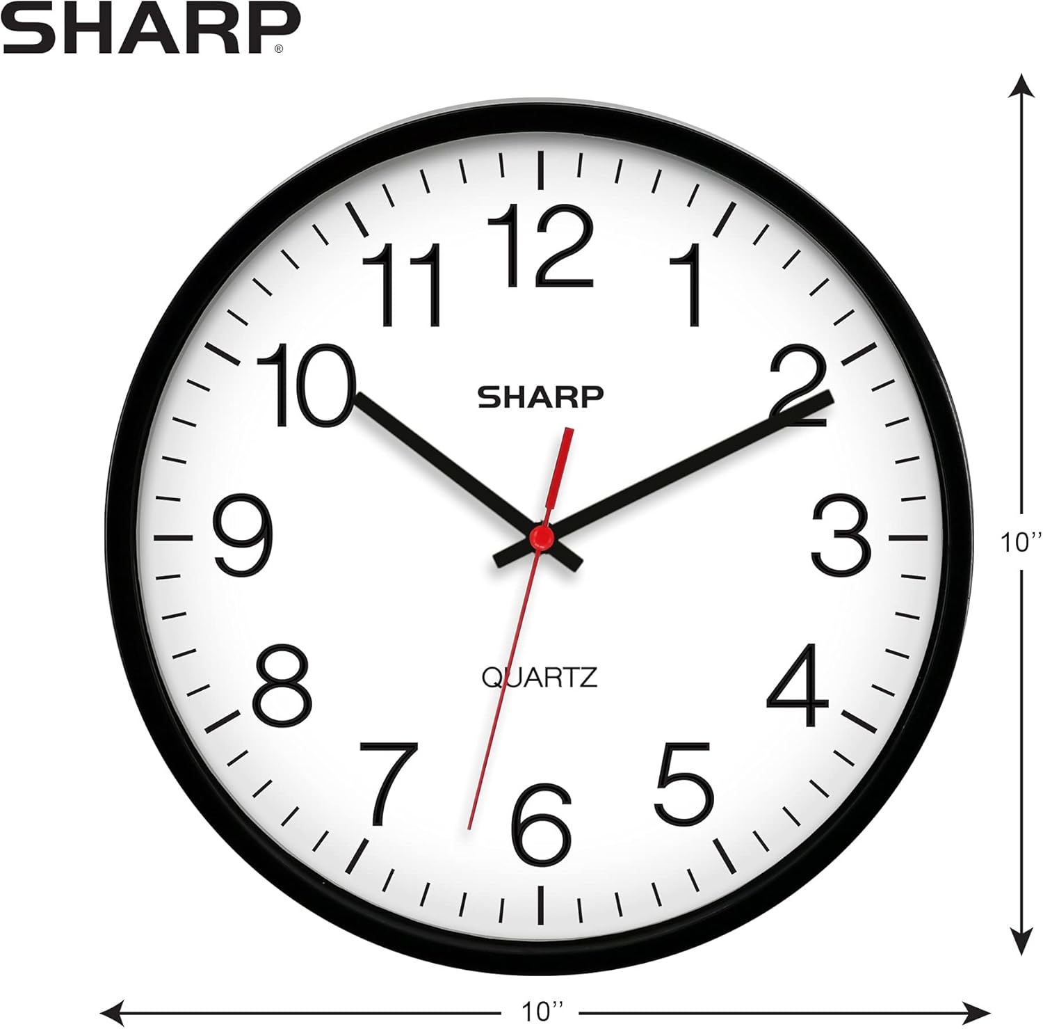 Sharp Wall Clock Silent Non Ticking 10 Inch Quality Quartz Battery Operated Round Easy to Read Home/Kitchen/Office/Classroom/School Clocks, Sweep Movement,Black - Image 3
