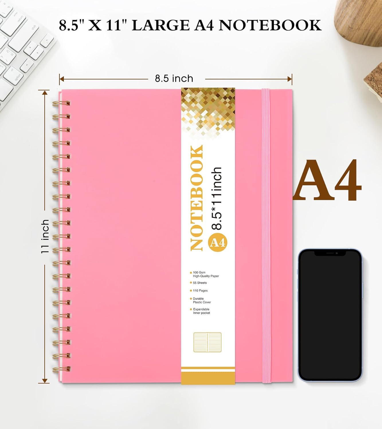 Spiral Notebook Journal 8.5” x 11”, A4 Large Pink Notebooks for Women Men, College Ruled Lined Journal, 100 GSM Paper, Plastic Hardcover Spiral Bound Journals for Work School Note Taking Business - Image 2